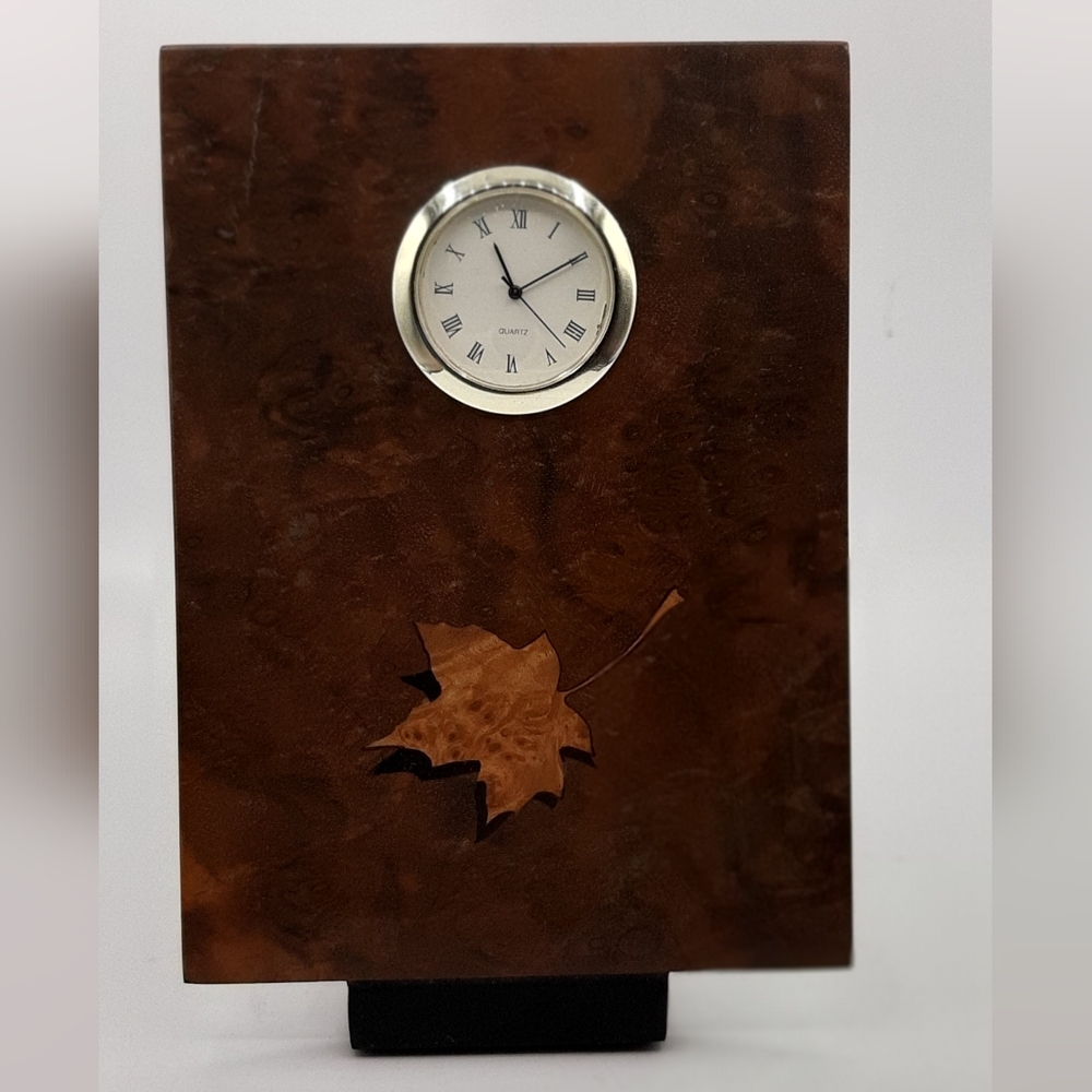 Vintage Hand Crafted Wooden Desk Clock Walnut Wood Working New Battery